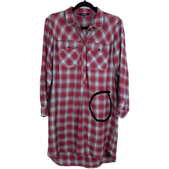 Madewell Red Plaid Button Up Long Sleeve Shirt Dress Size XS. - Picture 5 of 9